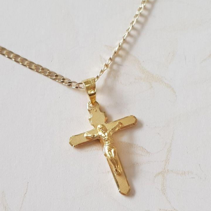 Cruz delgada Cristo con cadena - Oro 14K Laminado