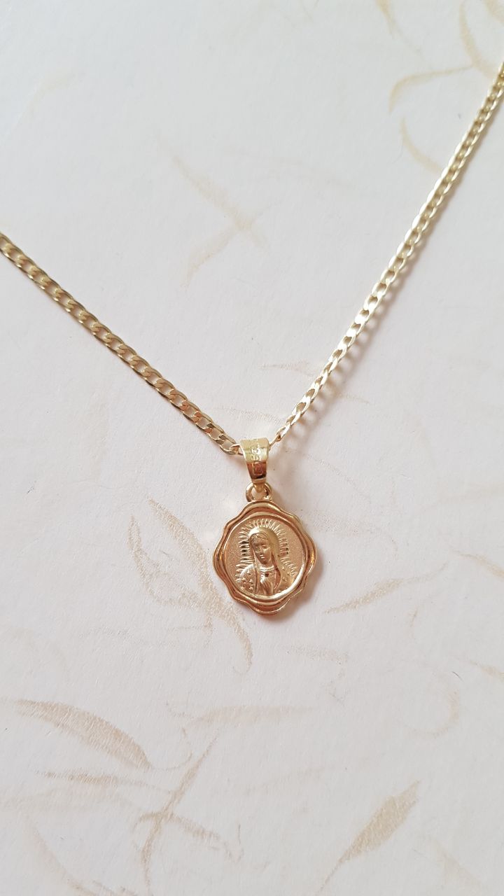 Medalla Rostro Virgen de Guadalupe con cadena - Oro 14k Laminado -Florencia