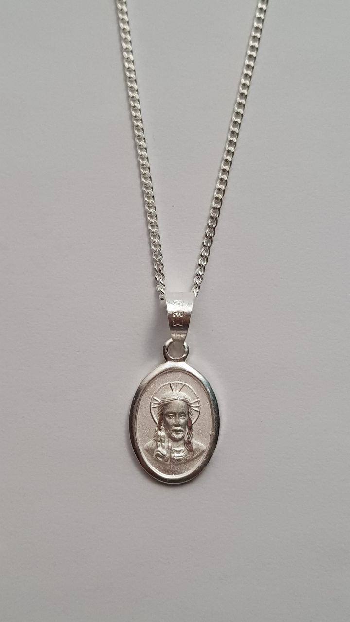 Medalla Sagrado Corazón de Jesús con cadena- Plata 925