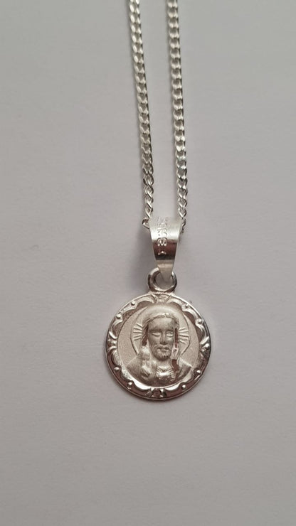 Medalla Sagrado Corazón de Jesús con cadena - Plata 925