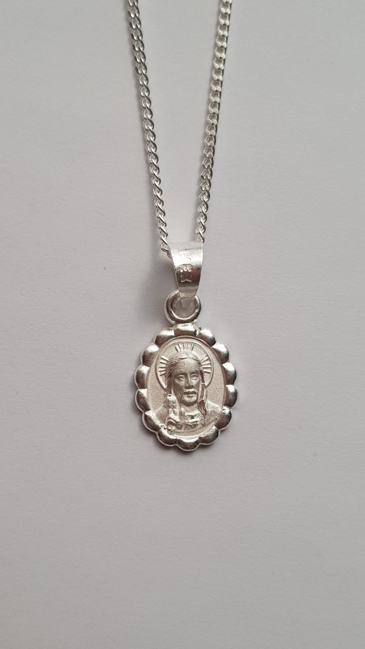 Medalla Sagrado Corazón de Jesús con cadena - Plata 925