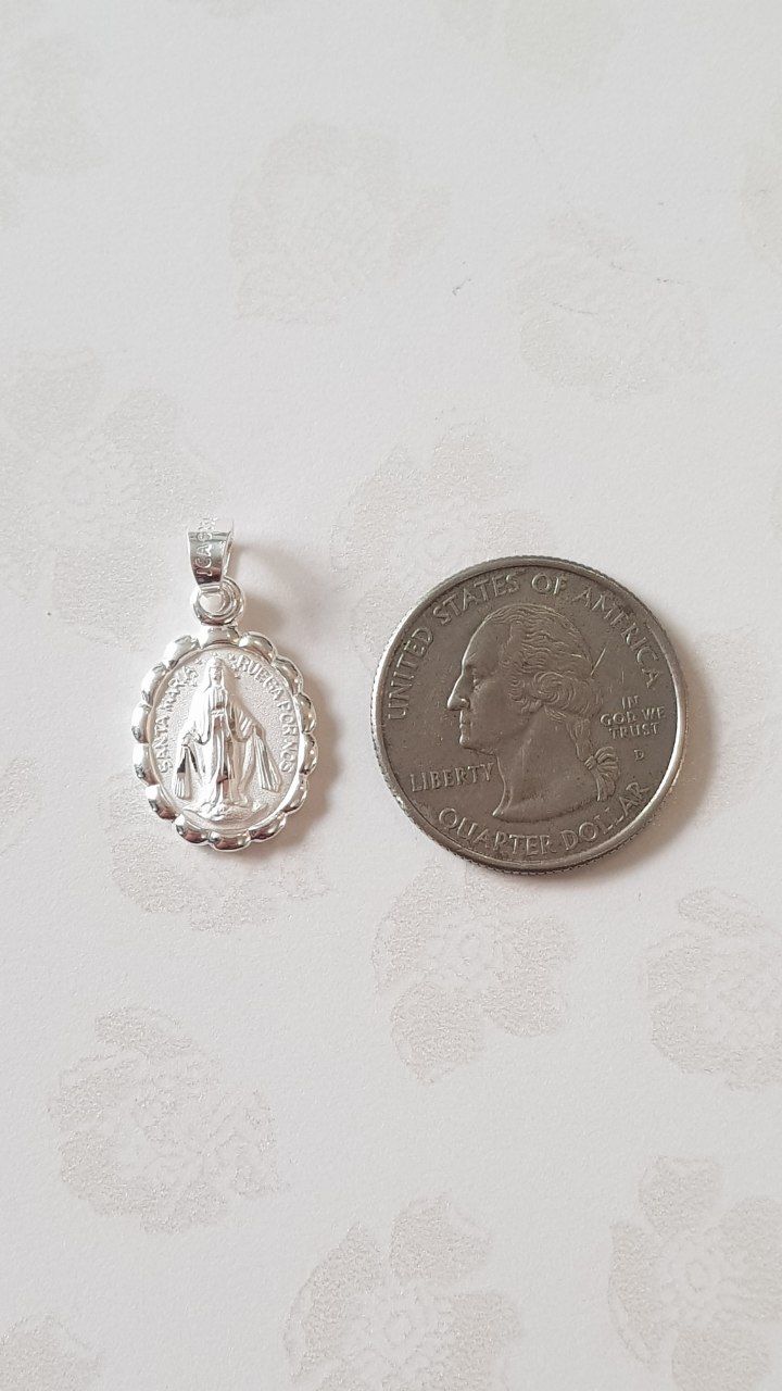 Medalla Virgen de la medalla Milagrosa con cadena - Plata esterlina 925