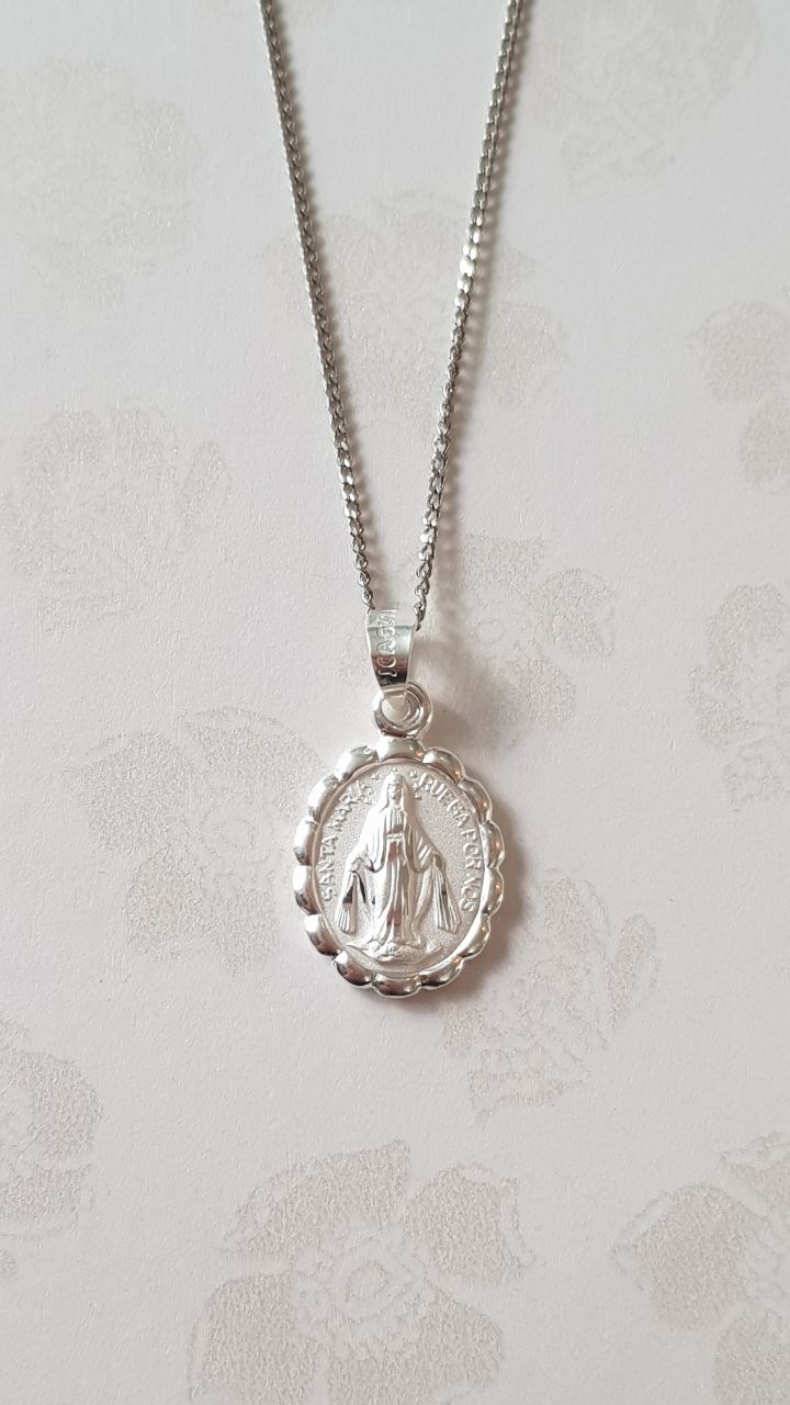 Medalla Virgen de la medalla Milagrosa con cadena - Plata esterlina 925