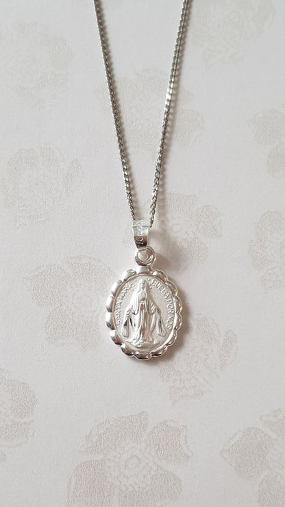 Medalla Virgen de la medalla Milagrosa con cadena - Plata esterlina 925