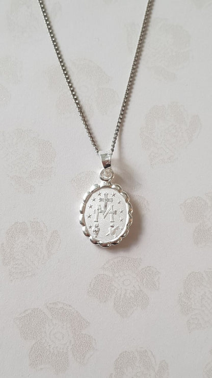 Medalla Virgen de la medalla Milagrosa con cadena - Plata esterlina 925