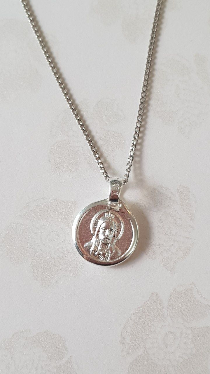 Medalla Sagrado Corazón de Jesús con cadena - Plata 925