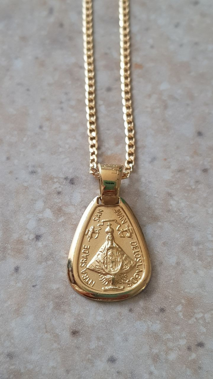 Medalla Virgen San Juan de los Lagos con cadena - Oro 14K laminado