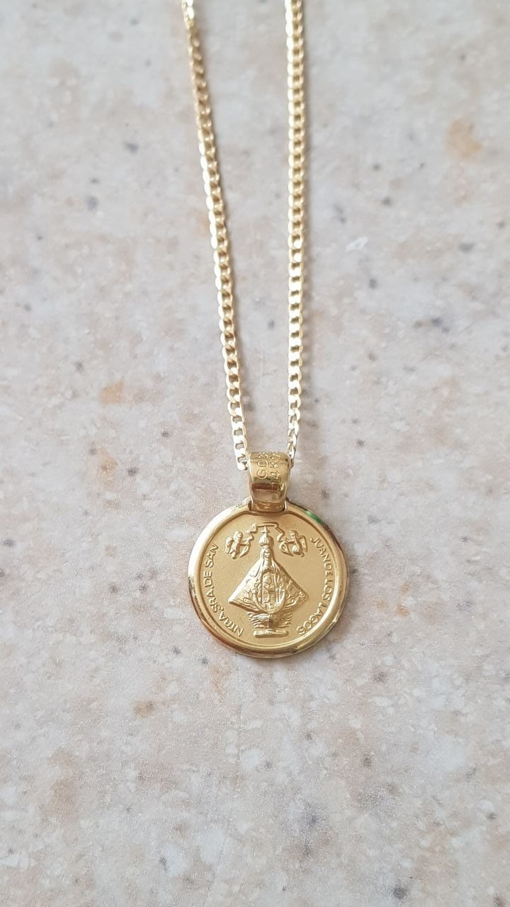 Medalla Virgen San Juan de los Lagos con cadena - Oro 14K laminado