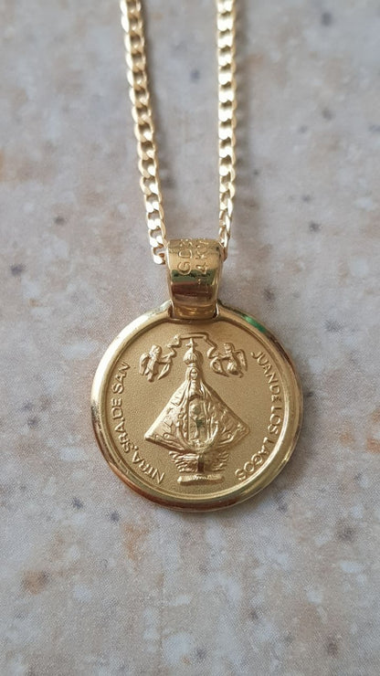 Medalla Virgen San Juan de los Lagos con cadena - Oro 14K laminado