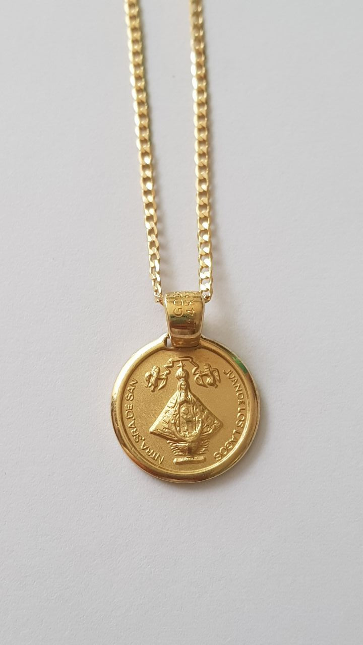 Medalla Virgen San Juan de los Lagos con cadena - Oro 14K laminado