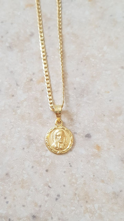 Medalla Sagrado Corazón de Jesús con cadena - Oro 14K Laminado - 7BA