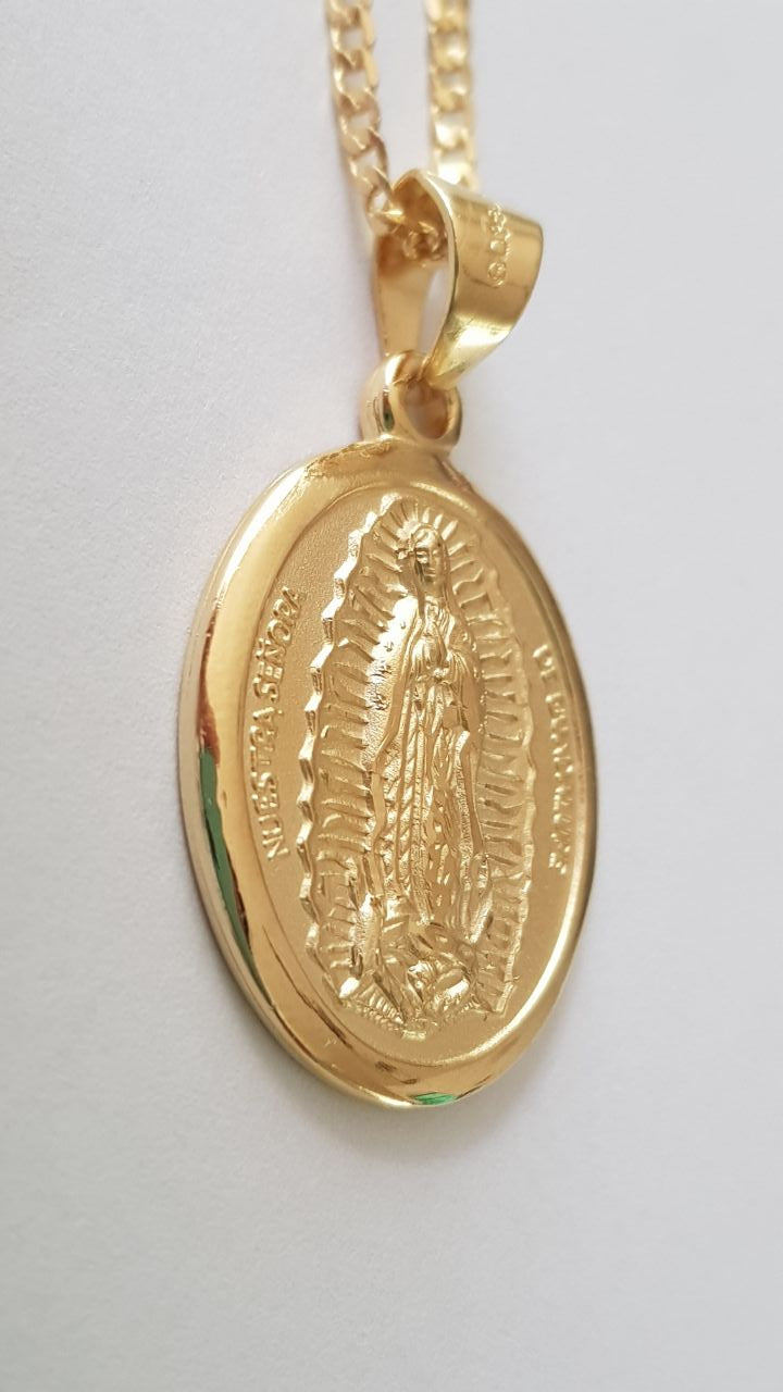 Medalla XL Virgen de Guadalupe con cadena - Oro 14K