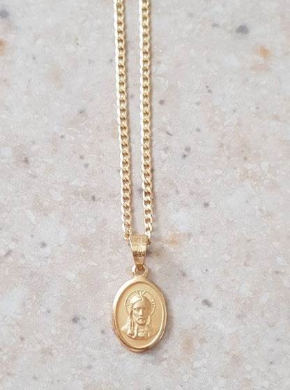 Medalla Sagrado Corazón de Jesús con cadena - Oro 14K laminado - Oval