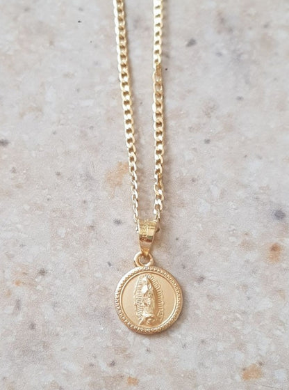 Medalla Redonda Virgen de Guadalupe con cadena - Oro 14K laminado - RX