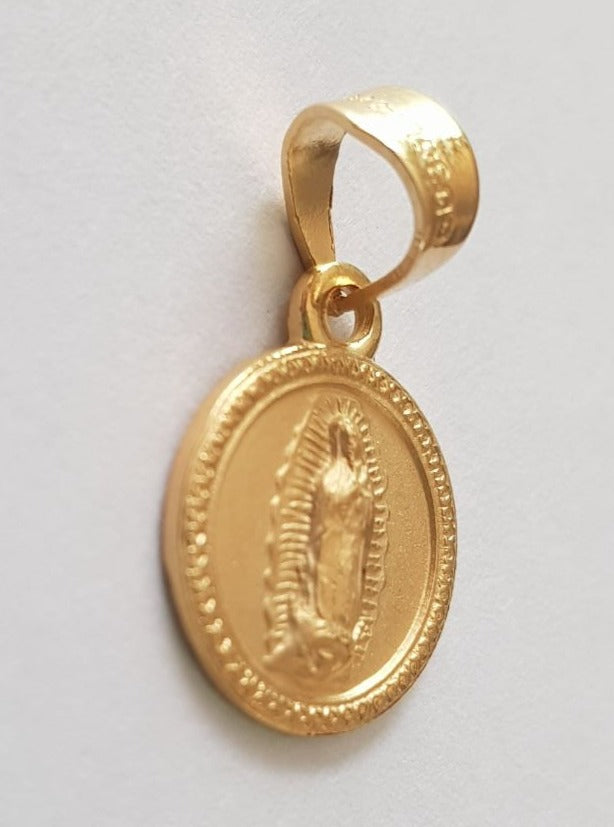 Medalla Redonda Virgen de Guadalupe con cadena - Oro 14K laminado - RX