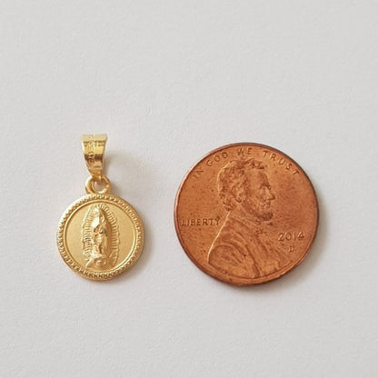 Medalla Redonda Virgen de Guadalupe con cadena - Oro 14K laminado - RX