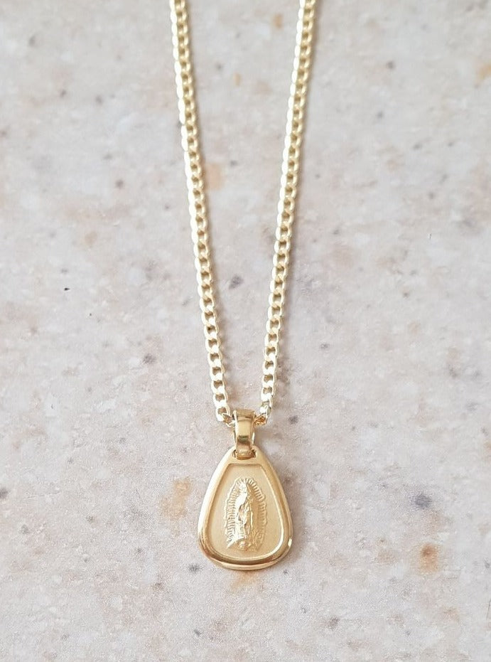 Medalla Gota Virgen de Guadalupe con cadena - Oro 14K laminado