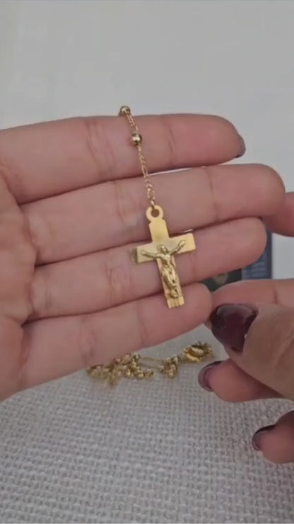 Rosario Virgen de Guadalupe y Cristo - Oro 14k laminado - Liso