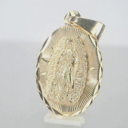 Medalla Oval Virgen de Guadalupe con cadena - Oro 14k Laminado - Diamantada