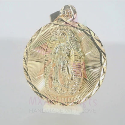 Medalla Redonda Virgen de Guadalupe con cadena - Oro 14k Laminado - Diamantada