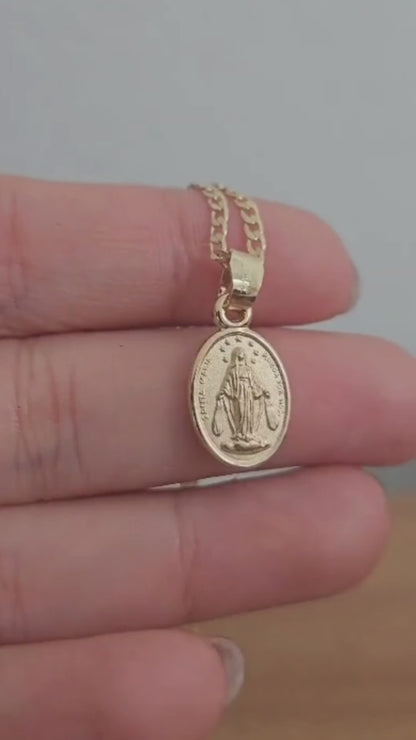 Medalla Virgen Milagrosa con cadena - Oro 14k laminado
