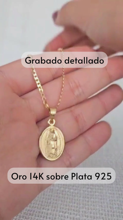 Medalla Oval Virgen de Guadalupe con cadena - Oro 14k Laminado