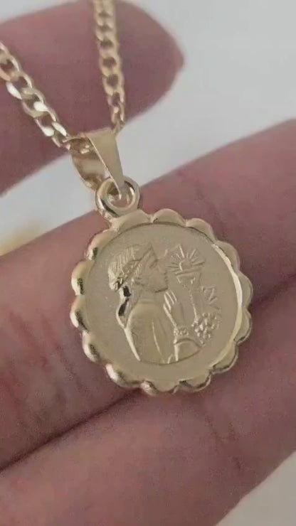 Medalla redonda primera comunion niño o niña con cadena - Oro 14k Laminado
