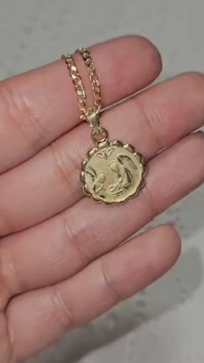 Medalla Ángel de la Guarda y Espíritu Santo con cadena - Oro 14K laminado