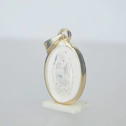 Medalla mini Virgen de Guadalupe con cadena - Plata esterlina 925 - Bisel de Baño de Oro 14k