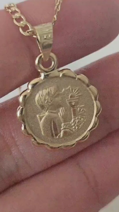 Medalla redonda primera comunion niño o niña con cadena - Oro 14k Laminado