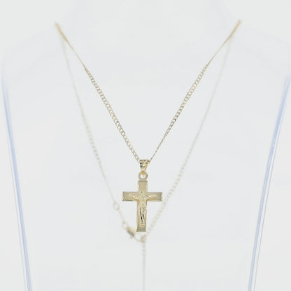 Cruz Cristo con cadena - Oro 14K Laminado - Modelo C-7