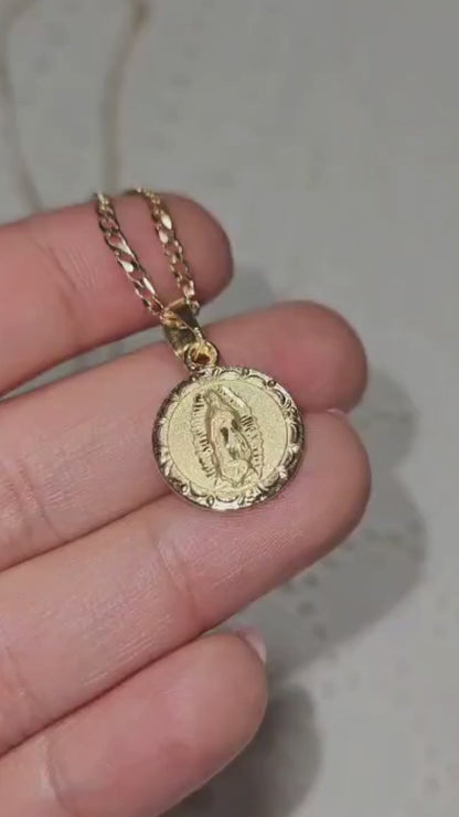 Medalla escapulario Virgen Guadalupe y Sagrado Corazón - Oro 14K Laminado