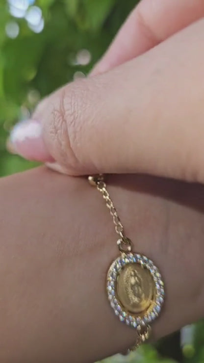 Pulsera Decenario Virgen de Guadalupe - Oro 14k laminado con zirconias incrustadas