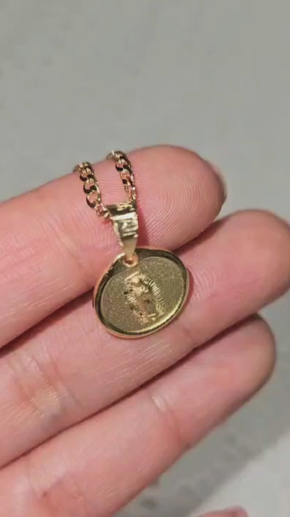 Medalla bautizo Virgen de Guadalupe redonda con cadena - Oro 14K laminado