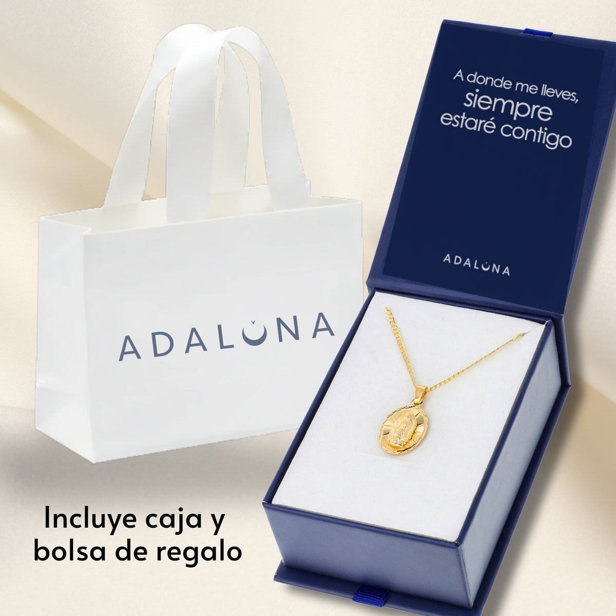 Medalla Oval Virgen de Guadalupe con cadena - Oro 14k Laminado - Diamantada