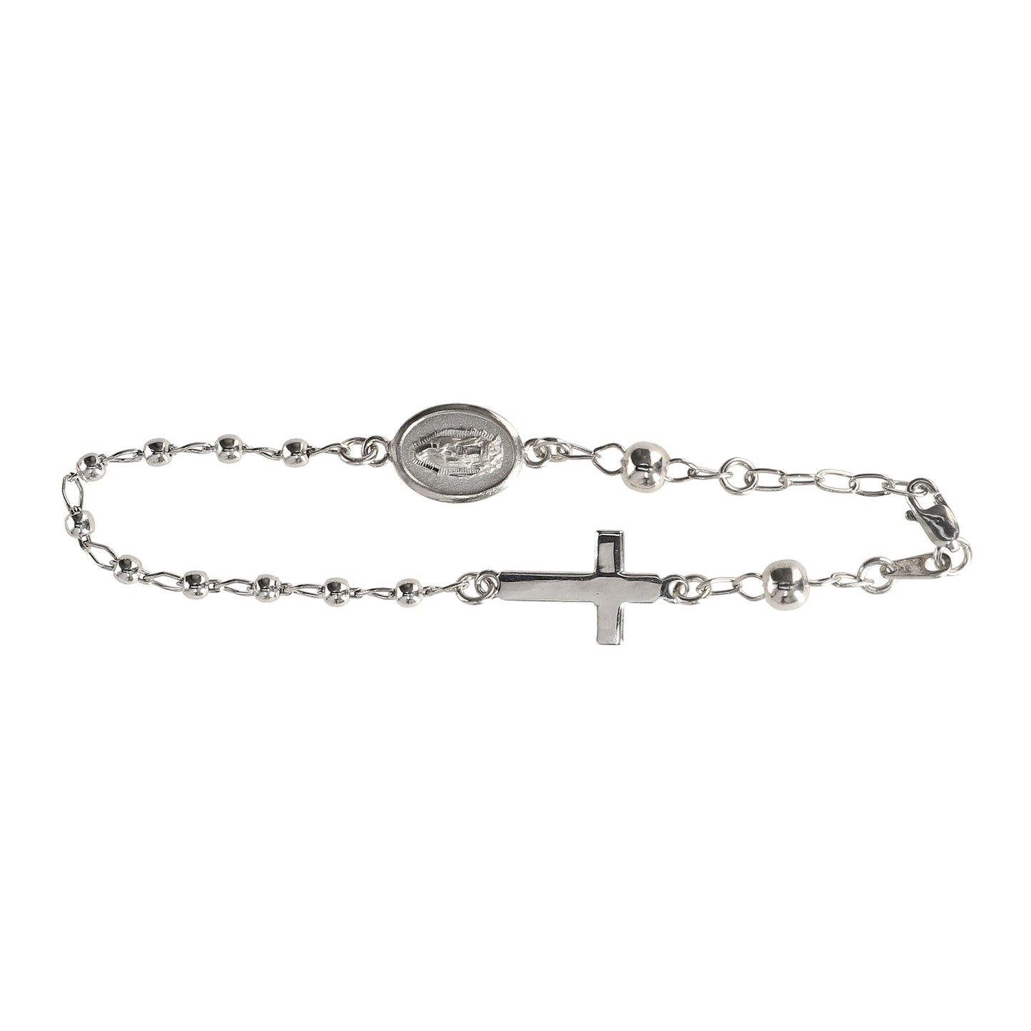 Pulsera Decenario Virgen de Guadalupe y Sagrado Corazón de Jesús - Plata esterlina 925 y Rodio