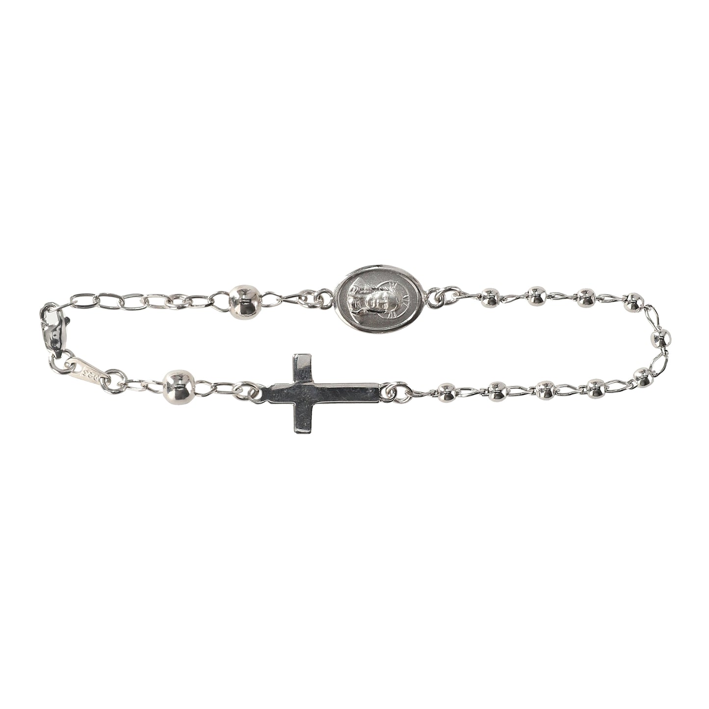 Pulsera Decenario Virgen de Guadalupe y Sagrado Corazón de Jesús - Plata esterlina 925 y Rodio